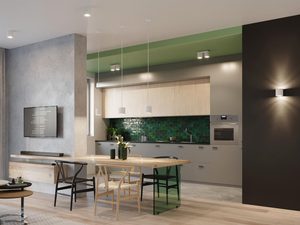 Miniaturka 16 - Kuchnia z nowoczesnymi białymi lampami LED zawieszonymi nad wyspą