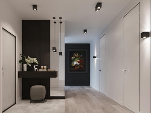 Miniaturka 5 - Aranżacja przedpokoju z czarnymi plafonami LED i obrazem