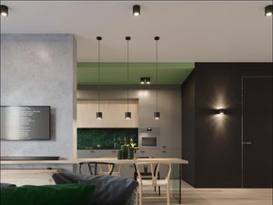 Miniaturka 9 - Nowoczesna jadalnia z białymi lampami LED nad stołem