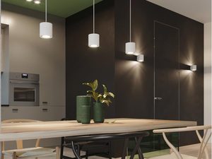 Miniaturka 22 - Designerska kuchnia z zielonym sufitem i białymi lampami LED