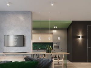 Miniaturka 20 - Aranżacja kuchni z nowoczesnymi lampami LED i zielonym sufitem