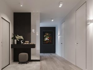 Miniaturka 10 - Biały kinkiet LED z rozproszonym światłem w eleganckim holu