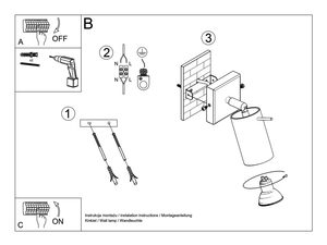 Miniaturka 25 - Schemat montażu ściennego kinkietu LED z przełącznikiem