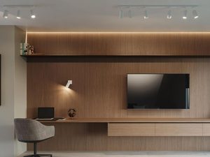 Miniaturka 10 - Drewniana zabudowa RTV z listwą LED i telewizorem