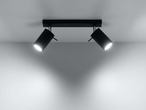 Miniaturka 8 - Czarna listwa sufitowa z dwoma reflektorami z oświetleniem LED włączonym
