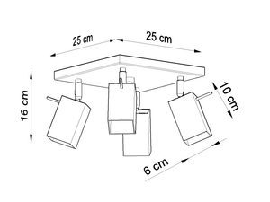 Miniaturka 11 - Rysunek techniczny plafonu z prostokątnymi reflektorami 25x25x16 cm
