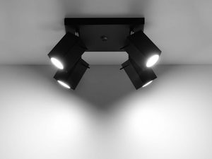 Miniaturka 5 - Poczwórny plafon czarny z prostokątnymi reflektorami LED włączonymi