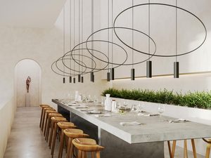 Miniaturka 5 - Nowoczesna lampa LED, czarna rama, geometryczny styl do restauracji