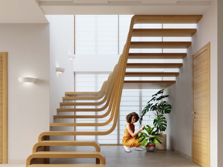 Nowoczesne schody dębowe z oświetleniem