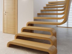 Miniaturka 5 - Białe kinkiety LED wzdłuż klatki schodowej w stylu skandynawskim