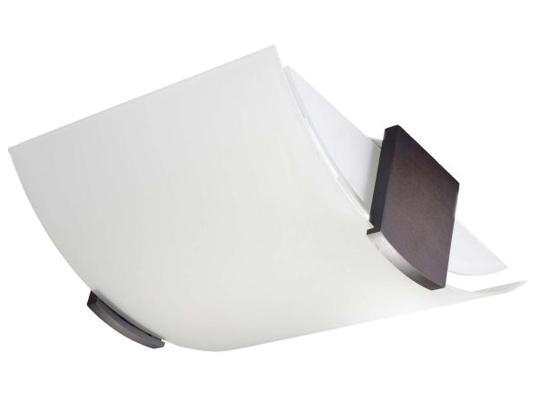 Kinkiet z białym szklanym kloszem i drewnianą bazą