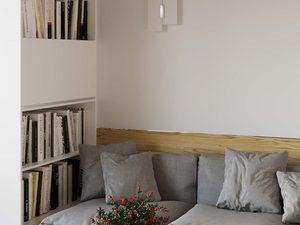 Miniaturka 3 - Nowoczesny biały kinkiet LED w minimalistycznym salonie