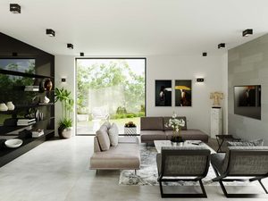 Miniaturka 13 - Nowoczesny salon z czarnymi lampami sufitowymi sześciennymi