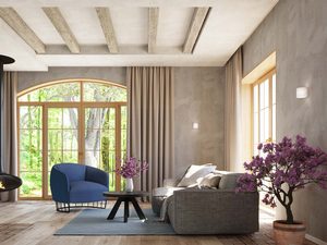 Miniaturka 3 - Przytulny salon z sofą i białym kinkietem LED – aranżacja rustykalna