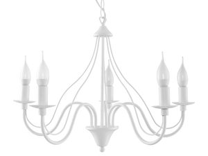 Miniaturka 1 - Żyrandol biały klasyczny pięcioramienny ze świecznikami