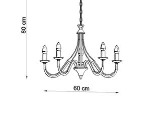 Miniaturka 12 - Rysunek techniczny żyrandola pięcioramiennego z wymiarami 60x80 cm