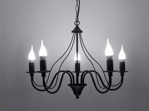 Miniaturka 6 - Żyrandol czarny pięcioramienny z oświetleniem LED włączonym