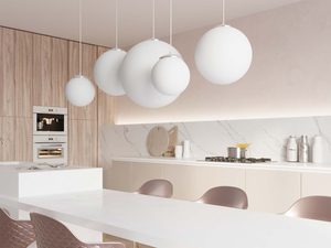 Miniaturka 7 - Elegancka kuchnia z białymi lampami kulami różnych rozmiarów