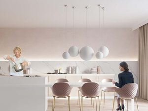 Miniaturka 8 - Kuchnia z białymi lampami kulami i chromowanymi nasadkami