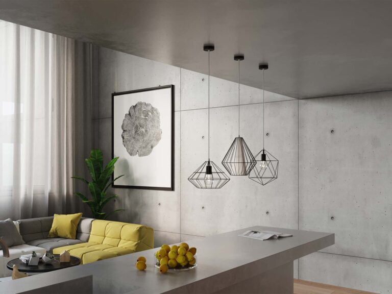 Nowoczesny salon z czarnymi lampami