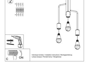Miniaturka 7 - Rysunek montażu lampy z przewodami i trzema źródłami światła