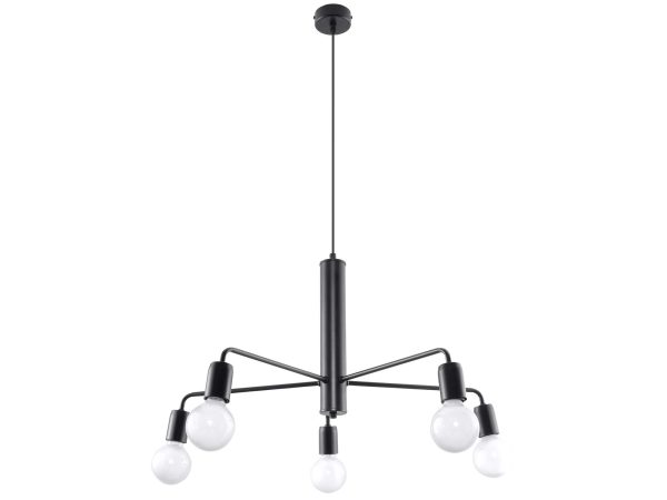 Lampa sufitowa czarna z pięcioma ramionami w stylu loftowym