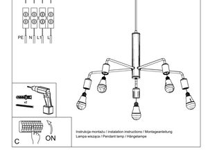 Miniaturka 6 - Rysunek montażowy lampy rozgałęzionej z sześcioma źródłami światła