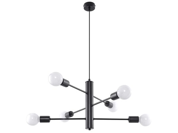 Lampa z ramionami w czarnym macie i sześcioma punktami światła