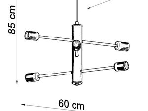 Miniaturka 6 - Schemat techniczny lampy z sześcioma oprawkami – wysokość 85 cm