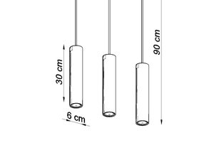 Miniaturka 13 - Rysunek techniczny lampy potrójnej tuby z wymiarami 45x6x90 cm