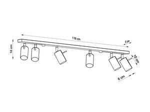 Miniaturka 24 - Rysunek techniczny listwy sześciopunktowej z wymiarami 118x5x16 cm