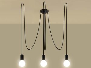 Miniaturka 2 - Lampa wisząca z trzema żarówkami na czarnych przewodach do nowoczesnego salonu