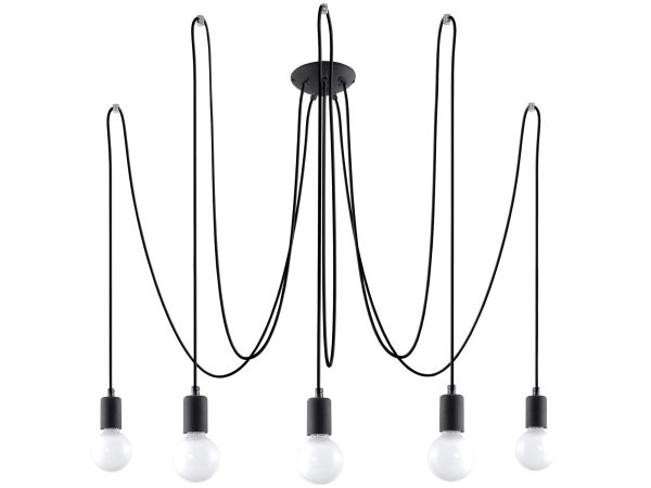 Żyrandol z czarnymi kablami i żarówkami w stylu soft loft