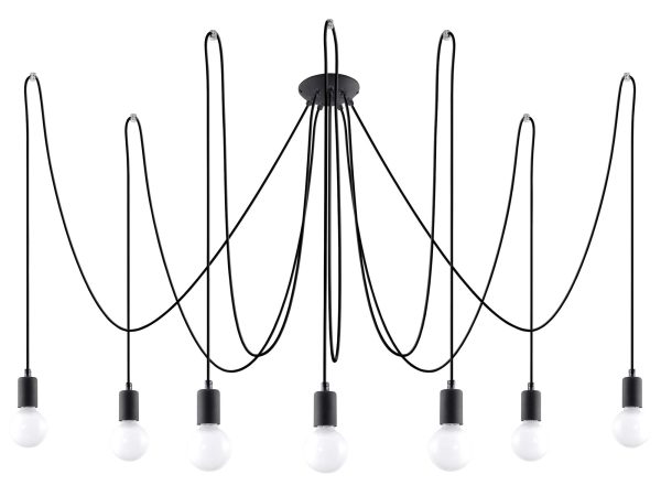 Nowoczesny żyrandol z czarnymi kablami – oprawy zawieszone na różnych wysokościach