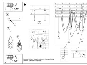 Miniaturka 7 - Rysunek techniczny nowoczesnego żyrandola z sześcioma żarówkami