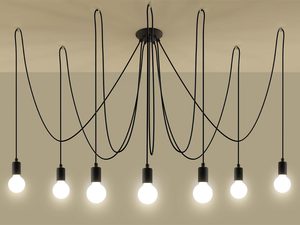 Miniaturka 2 - Żyrandol z siedmioma wiszącymi kablami i czarnymi oprawkami