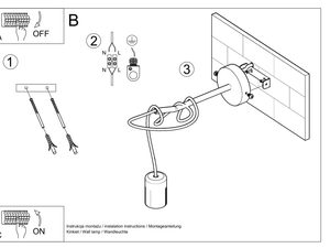 Miniaturka 7 - Rysunek montażu kinkietu z przewodem zasilającym i oprawką