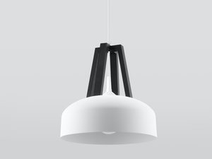 Miniaturka 8 - Czarna lampa z białym wnętrzem i drewnem do nowoczesnych jadalni