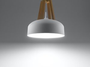 Miniaturka 3 - Biała lampa wisząca z drewnianym uchwytem w stylu skandynawskim