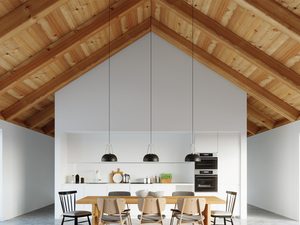 Miniaturka 18 - Lampa wisząca czarna z drewnianym akcentem nad stołem