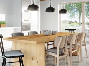 Miniaturka 17 - Drewniany stół z czarnymi lampami wiszącymi w stylu loftowym