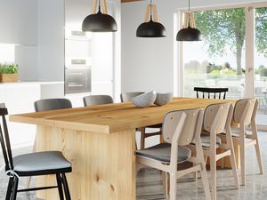 Miniaturka 23 - Lampa wisząca czarna z drewnianym akcentem nad stołem