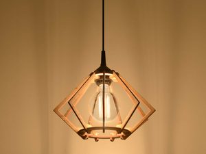 Miniaturka 2 - Lampa wisząca z czarnym kablem i ażurowym kloszem z drewna