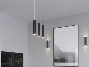 Miniaturka 11 - Minimalistyczna lampa wisząca czarna w salonie z jasną zabudową