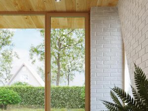 Miniaturka 10 - Czarny kinkiet LED w salonie z drewnianym sufitem