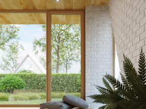 Miniaturka 4 - Oświetlenie sufitowe LED w salonie z drewnianym sufitem