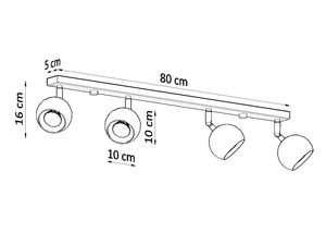 Miniaturka 12 - Techniczny rysunek lampy szynowej LED z pięcioma reflektorami