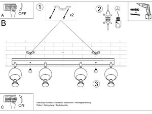 Miniaturka 13 - Schemat montażowy sufitowego systemu oświetlenia z reflektorami