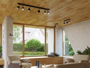 Miniaturka 3 - Czarny kinkiet LED w aranżacji z białą cegłą i dużym oknem