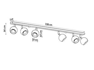 Miniaturka 12 - Czarna szynowa lampa z sześcioma reflektorami LED